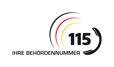 Logo Behördennnummer 115, zeigt einen Telefonhörer und trägt den Schriftzug 115 - Ihre Behördennummer