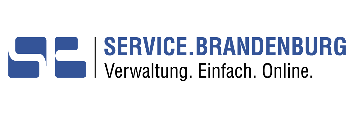 Bild: Logo Landesserviceportal - blaue Sprechblasen mit Schriftzug Service.Brandenburg Verwaltung.Einfach.Online.
